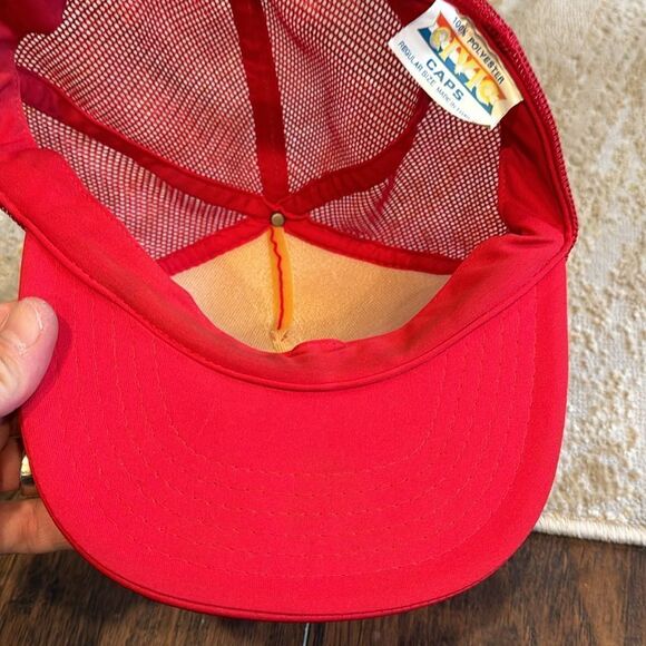 Vintage VOYAGER Trucker Red Snapback "Around The World" Flight Cap Hat 1984 - Picture 4 of 8